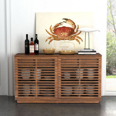 CREDENZA ZUO LINEA | Credenza Nogal para Hogar Bufé | 2 Puertas 2 Cajones | Madera de Caucho Chapada en Nogal MDF | Interior