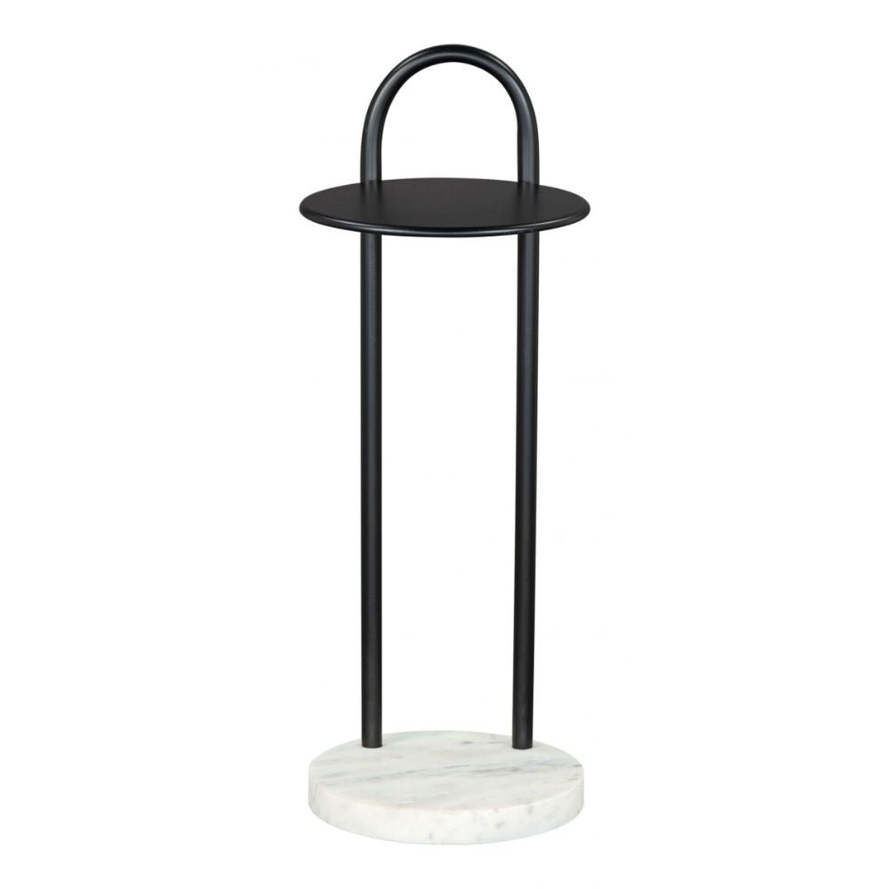 MESA AUXILIAR ZUO CHRISTIAN | Mesa Auxiliar Decorativa Ocasional | 56 cm | Base Mármol Blanco | Negro | Hierro | Interior