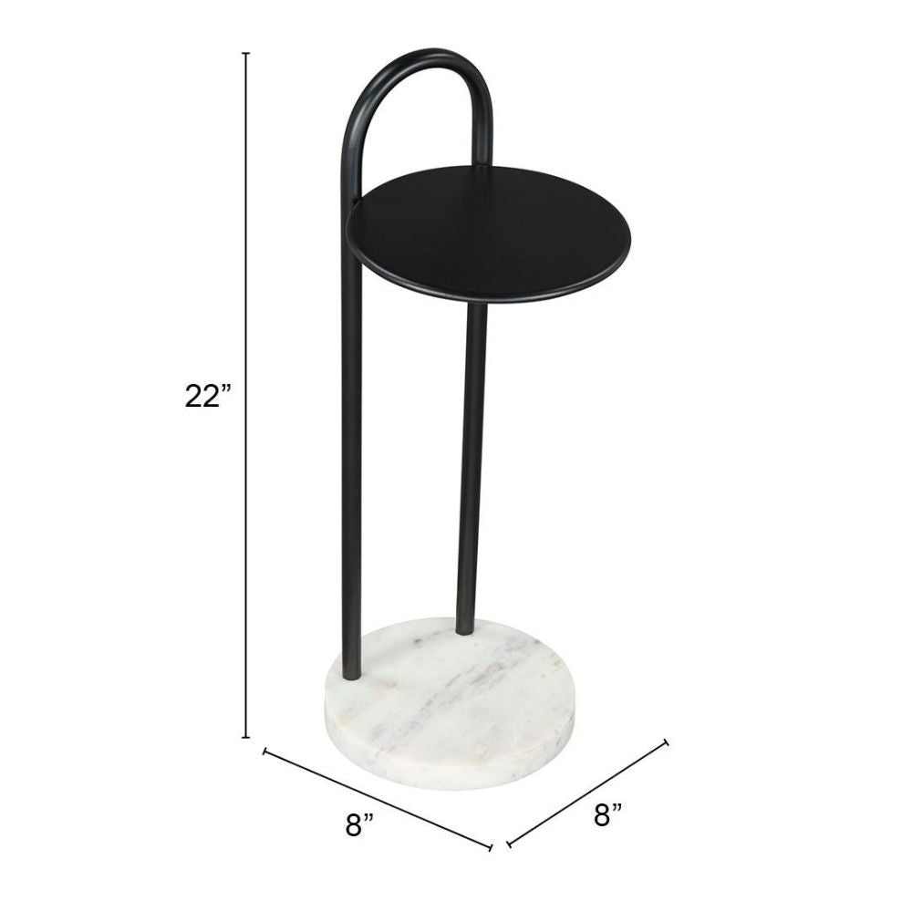 MESA AUXILIAR ZUO CHRISTIAN | Mesa Auxiliar Decorativa Ocasional | 56 cm | Base Mármol Blanco | Negro | Hierro | Interior