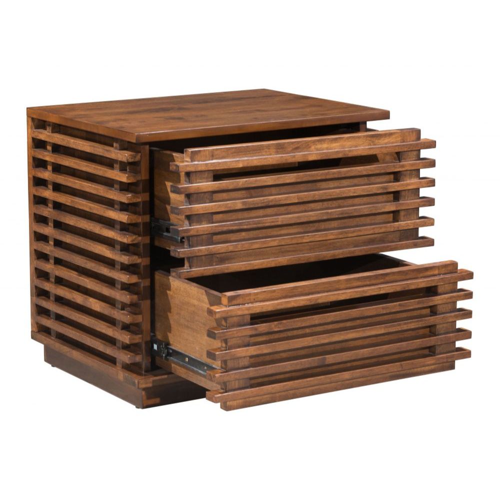 MESA AUXILIAR ZUO LINEA | Mesa Auxiliar Nogal para Habitación Cuarto | 2 Cajones | Madera de Caucho Chapada en Nogal MDF | Interior