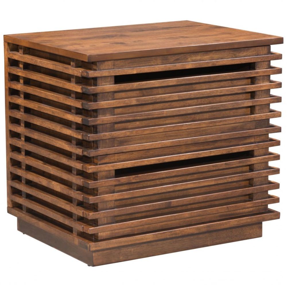 MESA AUXILIAR ZUO LINEA | Mesa Auxiliar Nogal para Habitación Cuarto | 2 Cajones | Madera de Caucho Chapada en Nogal MDF | Interior