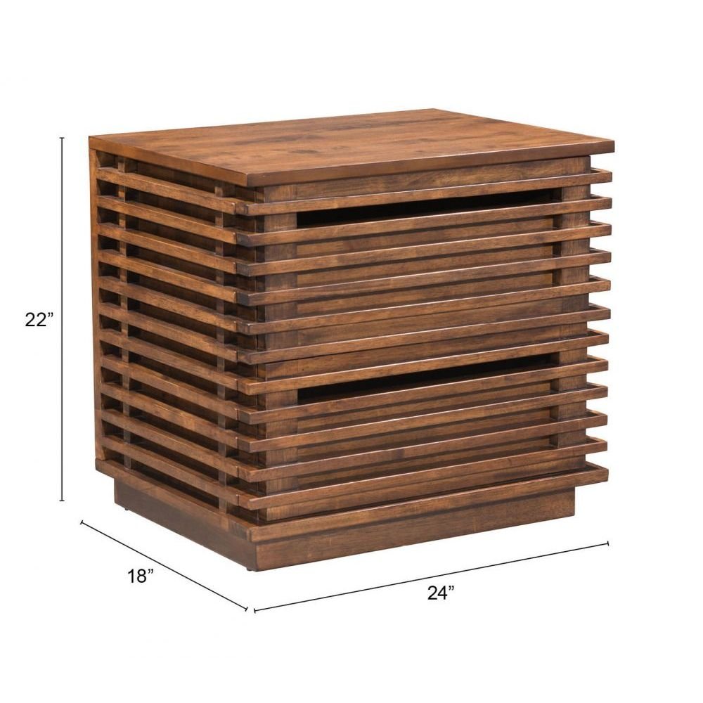 MESA AUXILIAR ZUO LINEA | Mesa Auxiliar Nogal para Habitación Cuarto | 2 Cajones | Madera de Caucho Chapada en Nogal MDF | Interior