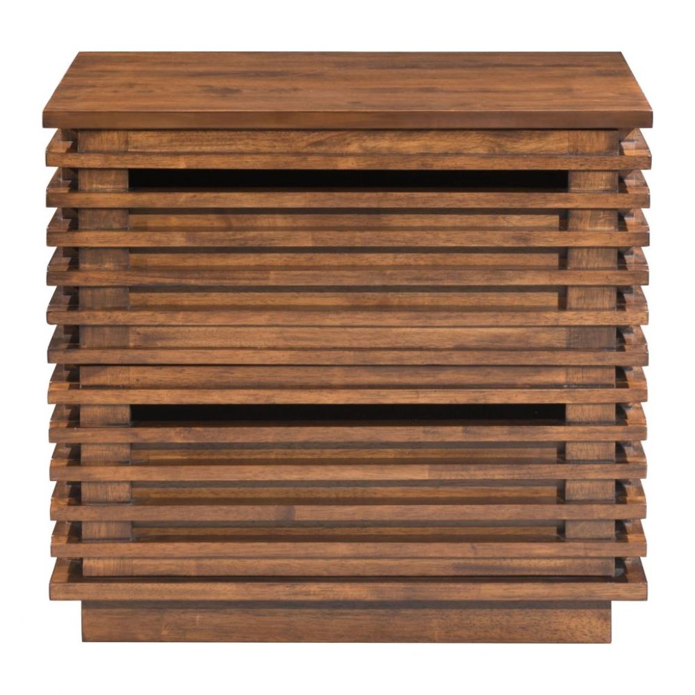 MESA AUXILIAR ZUO LINEA | Mesa Auxiliar Nogal para Habitación Cuarto | 2 Cajones | Madera de Caucho Chapada en Nogal MDF | Interior