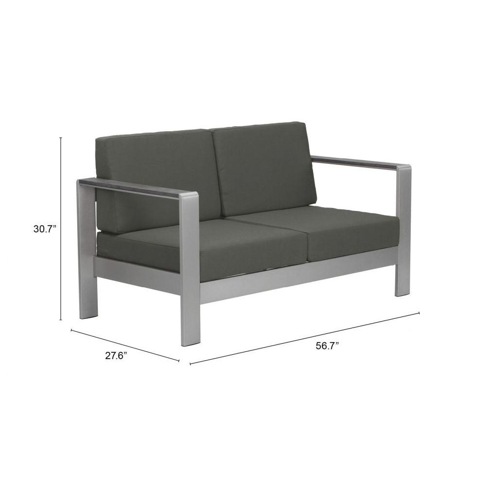 SOFA ZUO COSMOPOLITAN | Sofa Terraza Aire Libre | Marco en Aluminio | Gris Obscuro | Polietileno Imitacion Madera | Exterior