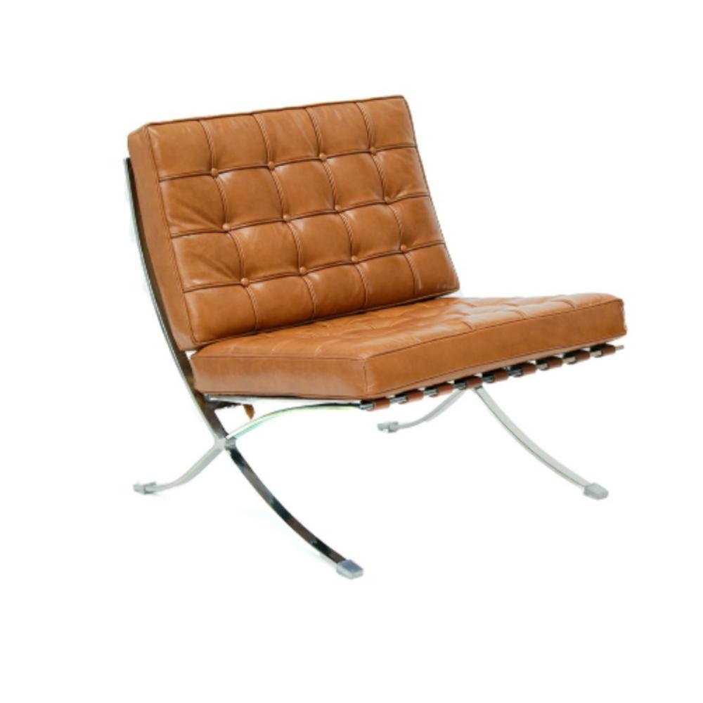 SILLON NOGAL BEAT AVIÑON INDIVIDUAL| Sillón Tipo Barcelona Ludwing Mies Van Der Rohe Oficina Despacho Bufete | Base Estructura de Acero | Cojines de Espuma Tapizados Textura Capitonada | Interior