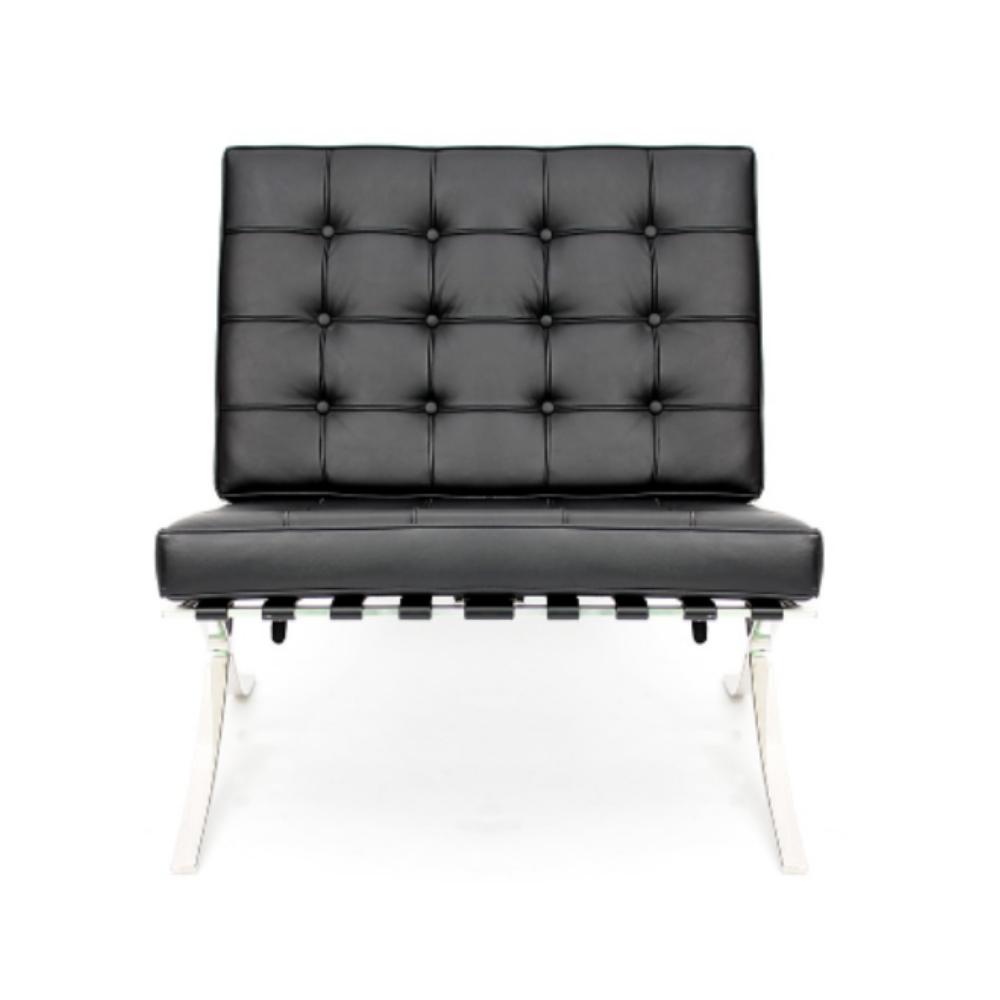 SILLON NOGAL BEAT AVIÑON INDIVIDUAL VINIL | Sillón Tipo Barcelona Ludwing Mies Van Der Rohe Oficina Despacho Bufete | Base Estructura de Acero | Textura Capitonada | Interior