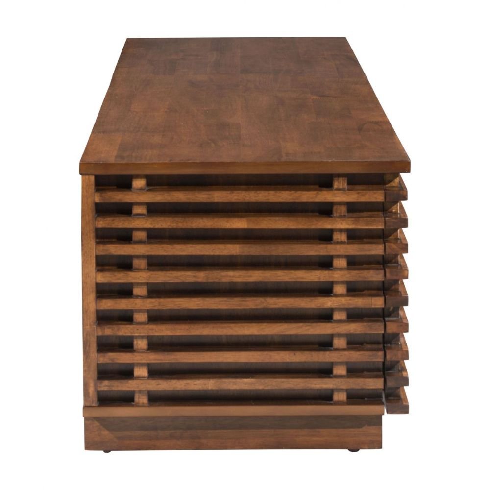 SOPORTE DE ENTRETENIMIENTO ZUO LINEA WIDE | Soporte de Entretenimiento Nogal para Sala de Estar TV Decorativo | Puerta Frontal Estante Ajustable | Madera de Caucho Chapada en Nogal MDF | Interior