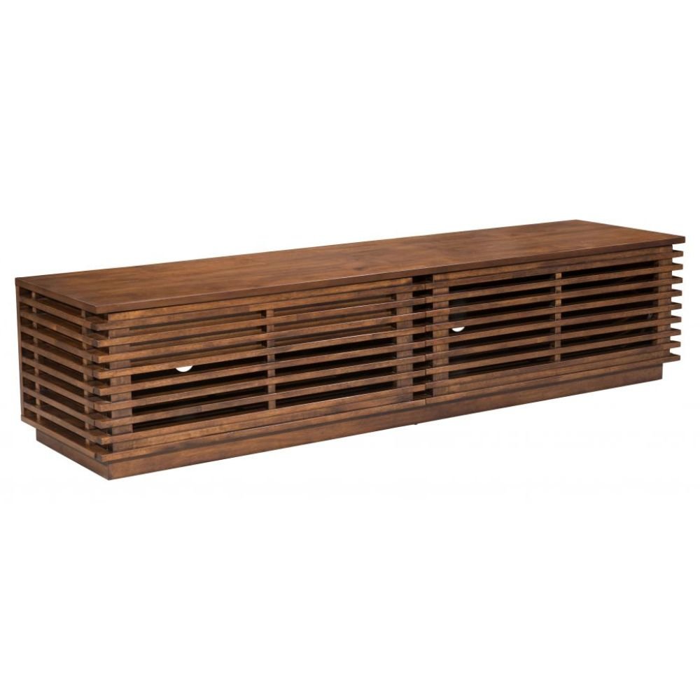 SOPORTE DE ENTRETENIMIENTO ZUO LINEA WIDE | Soporte de Entretenimiento Nogal para Sala de Estar TV Decorativo | Puerta Frontal Estante Ajustable | Madera de Caucho Chapada en Nogal MDF | Interior