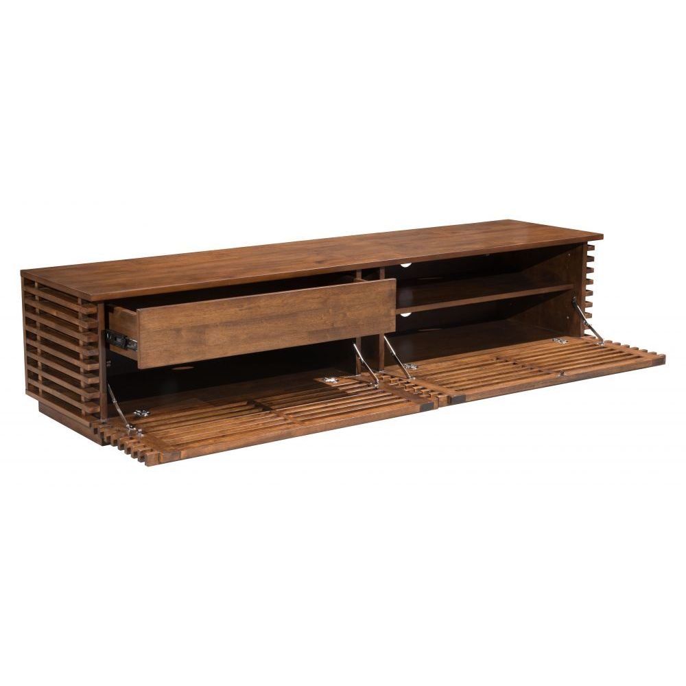 SOPORTE DE ENTRETENIMIENTO ZUO LINEA WIDE | Soporte de Entretenimiento Nogal para Sala de Estar TV Decorativo | Puerta Frontal Estante Ajustable | Madera de Caucho Chapada en Nogal MDF | Interior