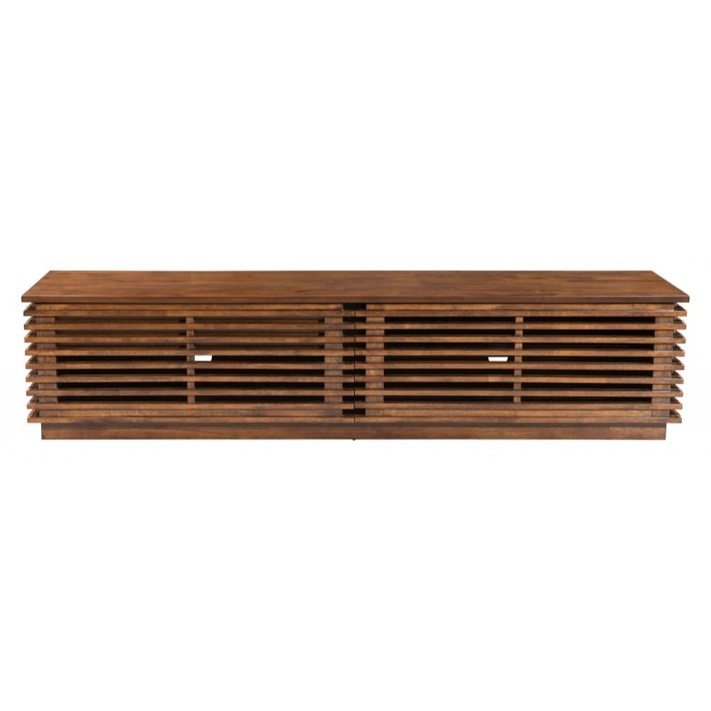 SOPORTE DE ENTRETENIMIENTO ZUO LINEA WIDE | Soporte de Entretenimiento Nogal para Sala de Estar TV Decorativo | Puerta Frontal Estante Ajustable | Madera de Caucho Chapada en Nogal MDF | Interior