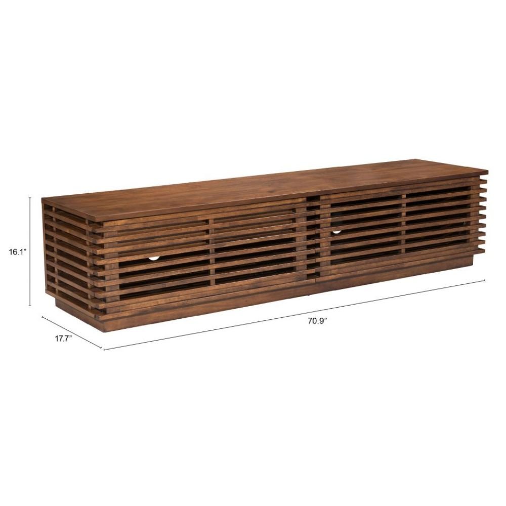 SOPORTE DE ENTRETENIMIENTO ZUO LINEA WIDE | Soporte de Entretenimiento Nogal para Sala de Estar TV Decorativo | Puerta Frontal Estante Ajustable | Madera de Caucho Chapada en Nogal MDF | Interior