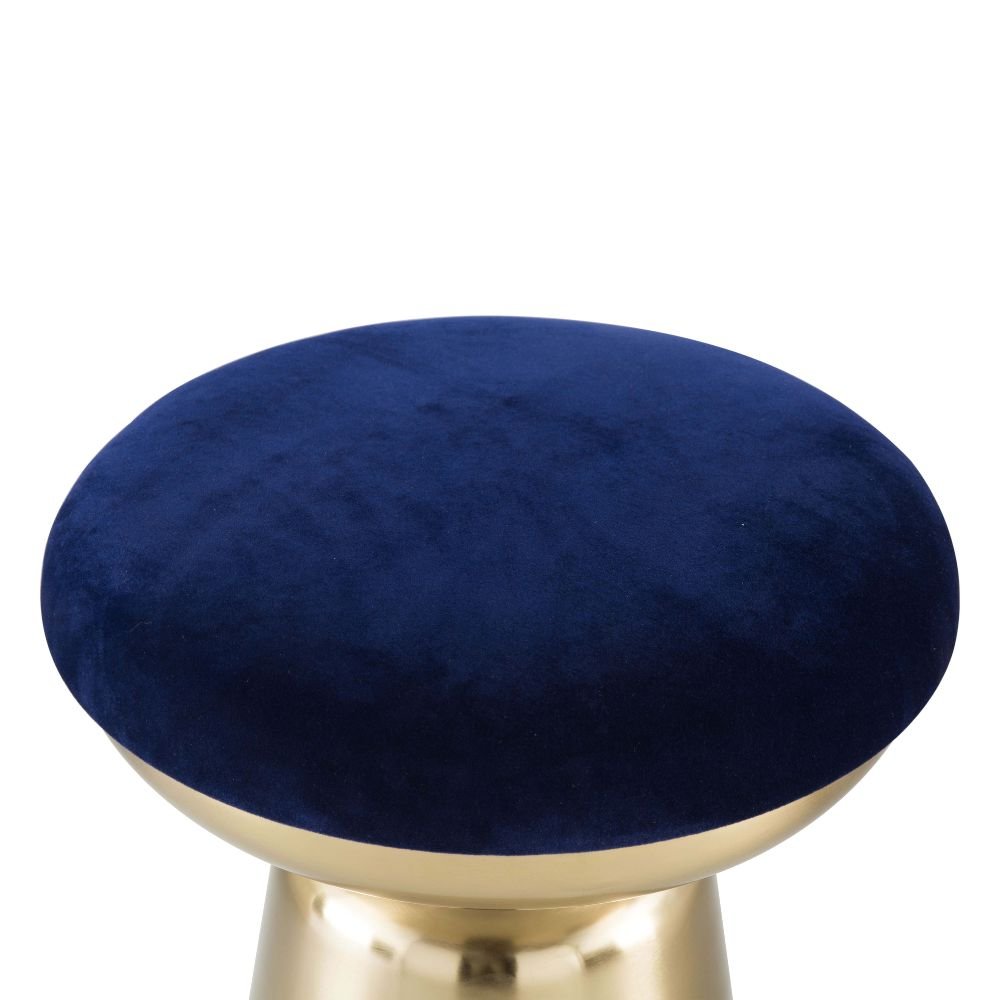 TABURETE LATERAL ZUO JUNIPER | Taburete Lateral Ocasional Decorativo | 48 cm | Estructura Hierro Galvanizado Dorado | Azul | Tela de Terciopelo MDF | Interior