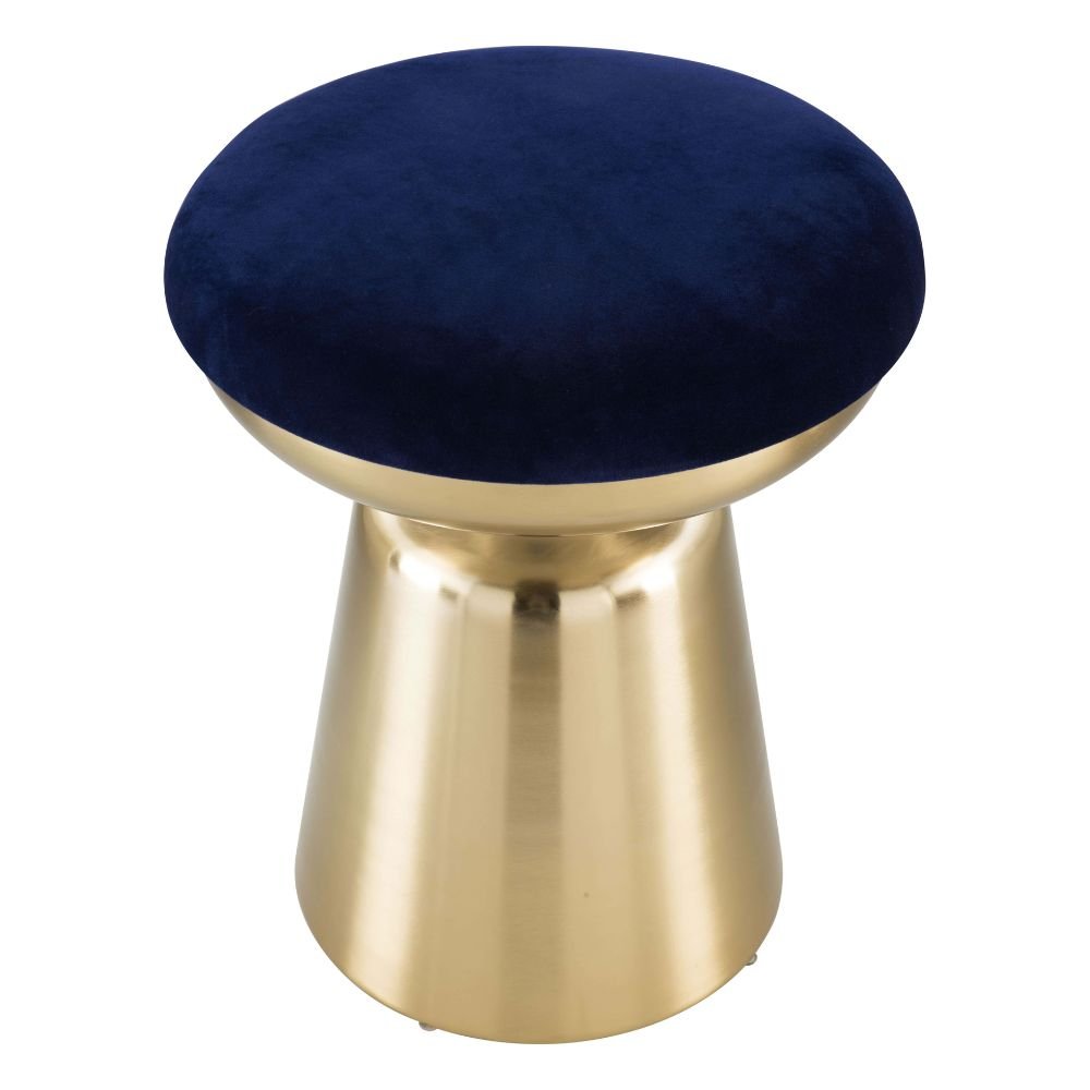 TABURETE LATERAL ZUO JUNIPER | Taburete Lateral Ocasional Decorativo | 48 cm | Estructura Hierro Galvanizado Dorado | Azul | Tela de Terciopelo MDF | Interior