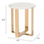 MESA AUXILIAR NOGAL BEAT ATLAS | Mesa Auxiliar Ocasional Decorativa | 53 cm | Estructura Acero Inoxidable Galvanizado Oro | Blanco | Mármol Sintético | Interior - 100656 - Zuo - NOGAL BEAT - Mesas