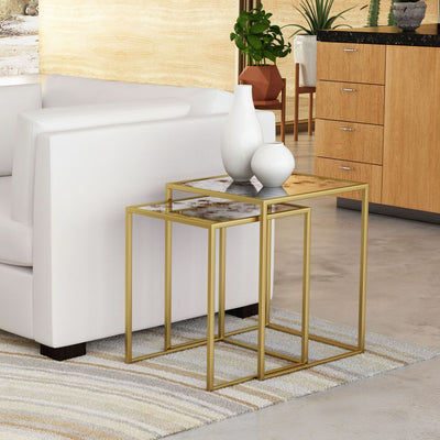 MESAS NIDO ZUO CALAIS | Mesas Nido Tipo Auxiliar Decorativa | 56 cm | Estructura Acero | Oro | Vidrio de Espejo Tintado | Interior