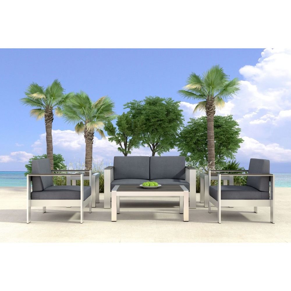SOFA ZUO COSMOPOLITAN | Sofa Terraza Aire Libre | Marco en Aluminio | Gris Obscuro | Polietileno Imitacion Madera | Exterior